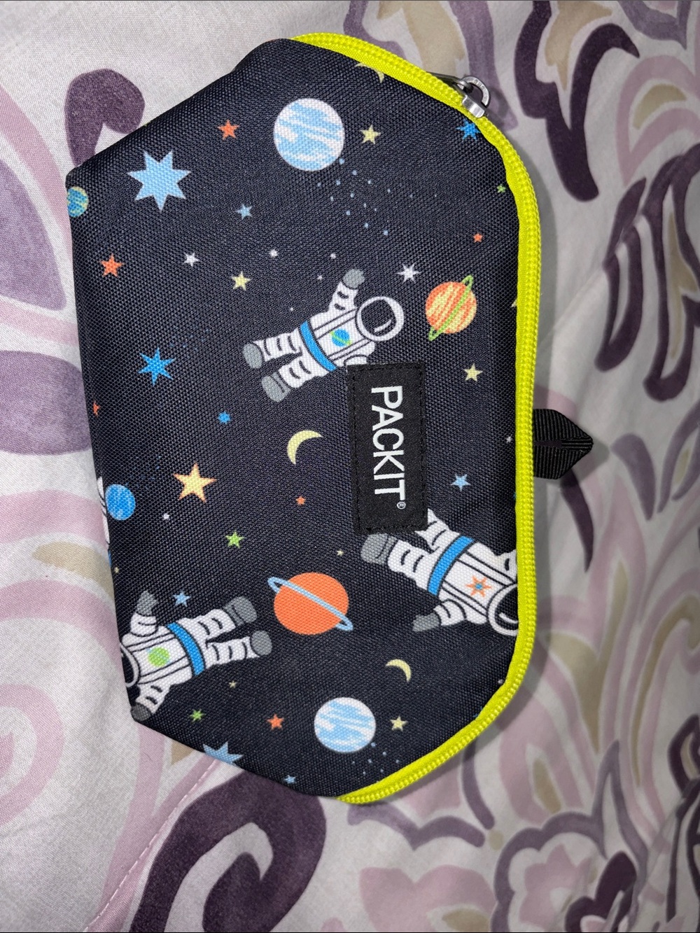 PackIt Kids Space Print Pencil Case - Black with Neon Yellow Trim
